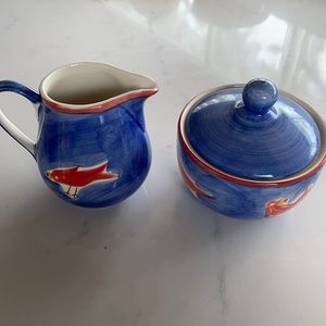Super cute vintage April Cornell porcelain sugar and creamer set.